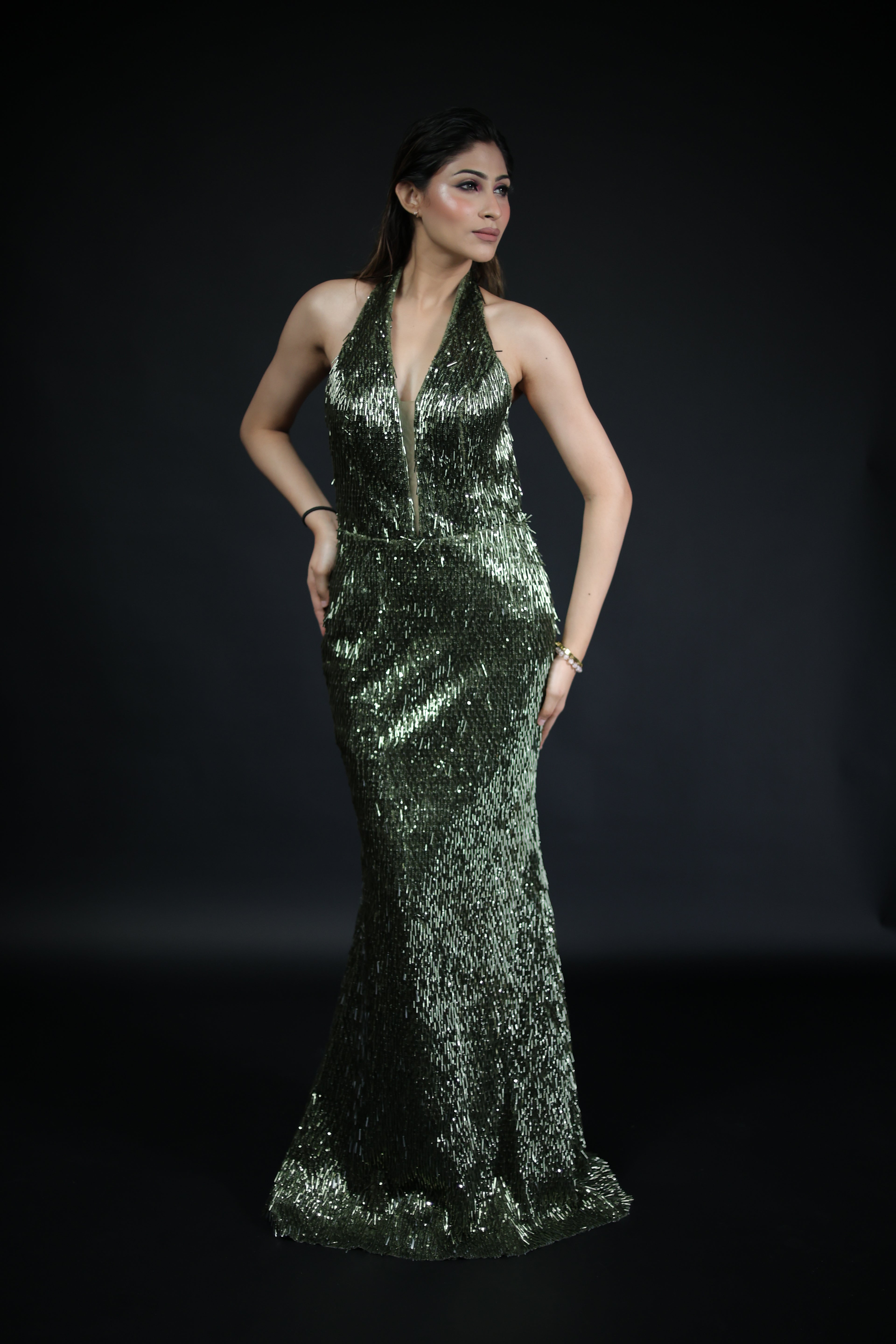 Emerald sequins maxi mermaid gown