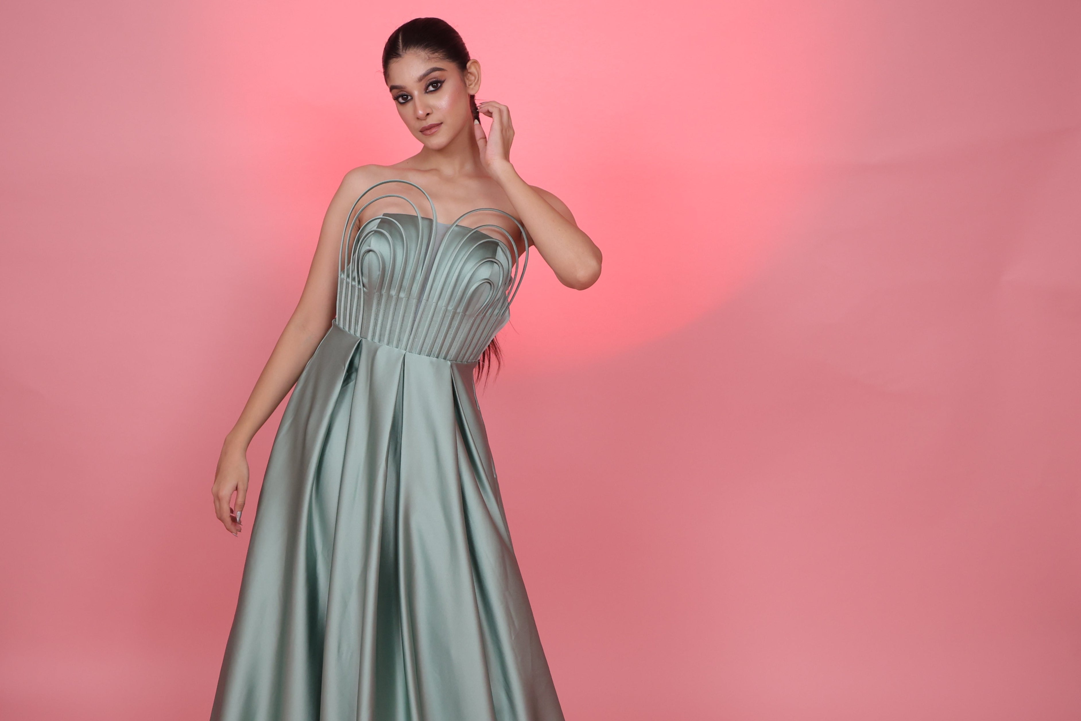 Celeste strapless chest detail evening gown
