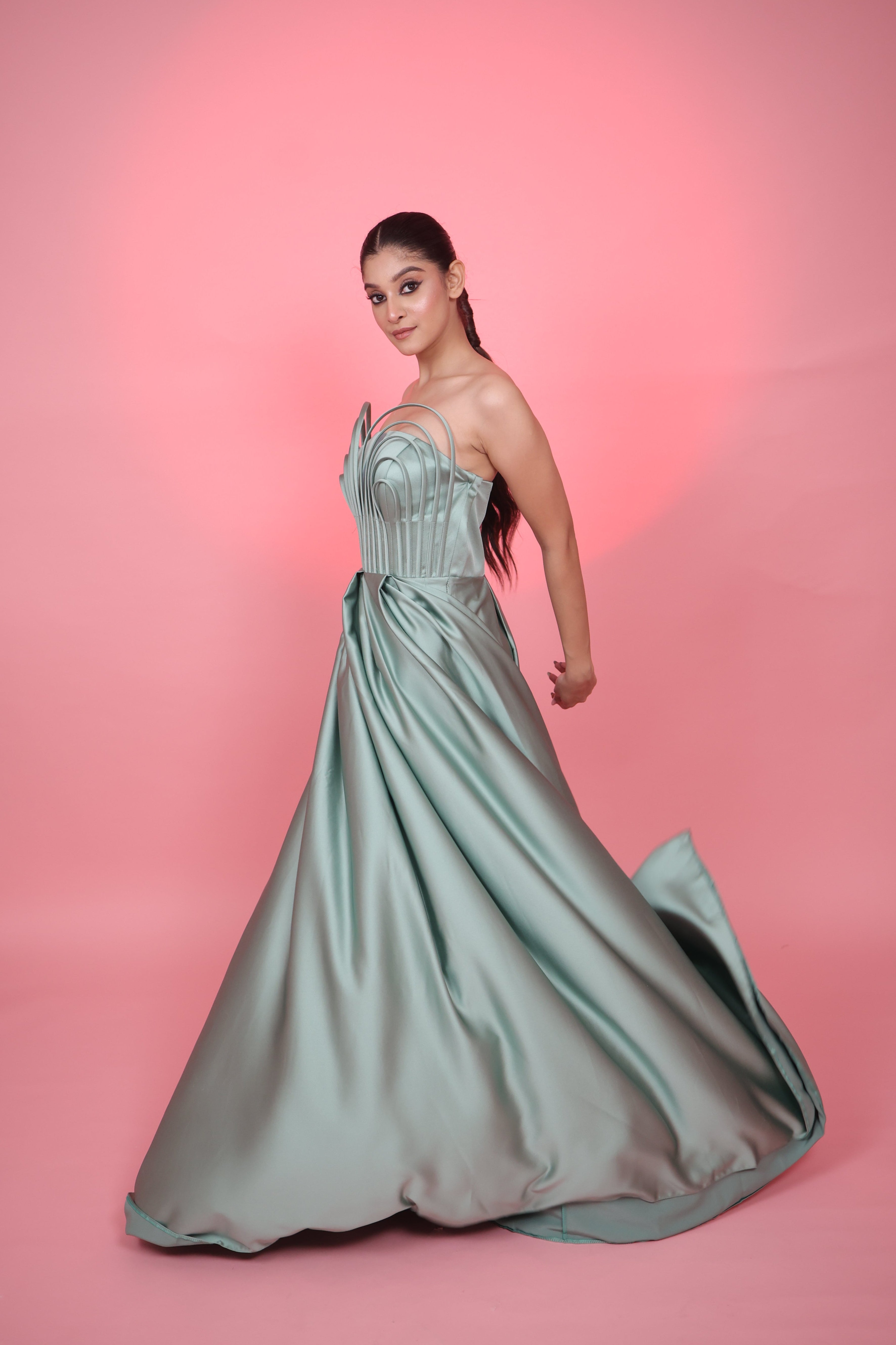 Celeste strapless chest detail evening gown