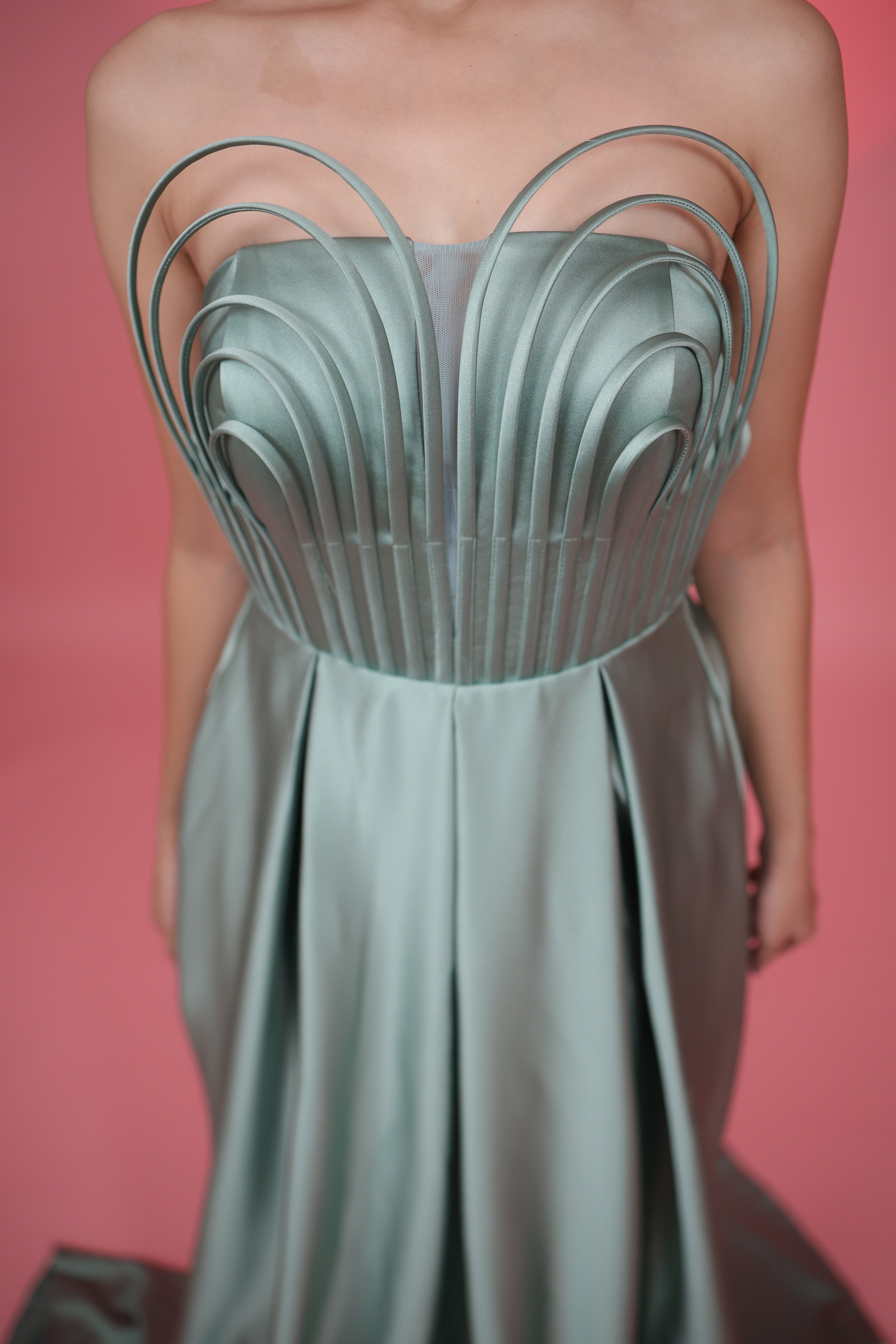 Celeste strapless chest detail evening gown