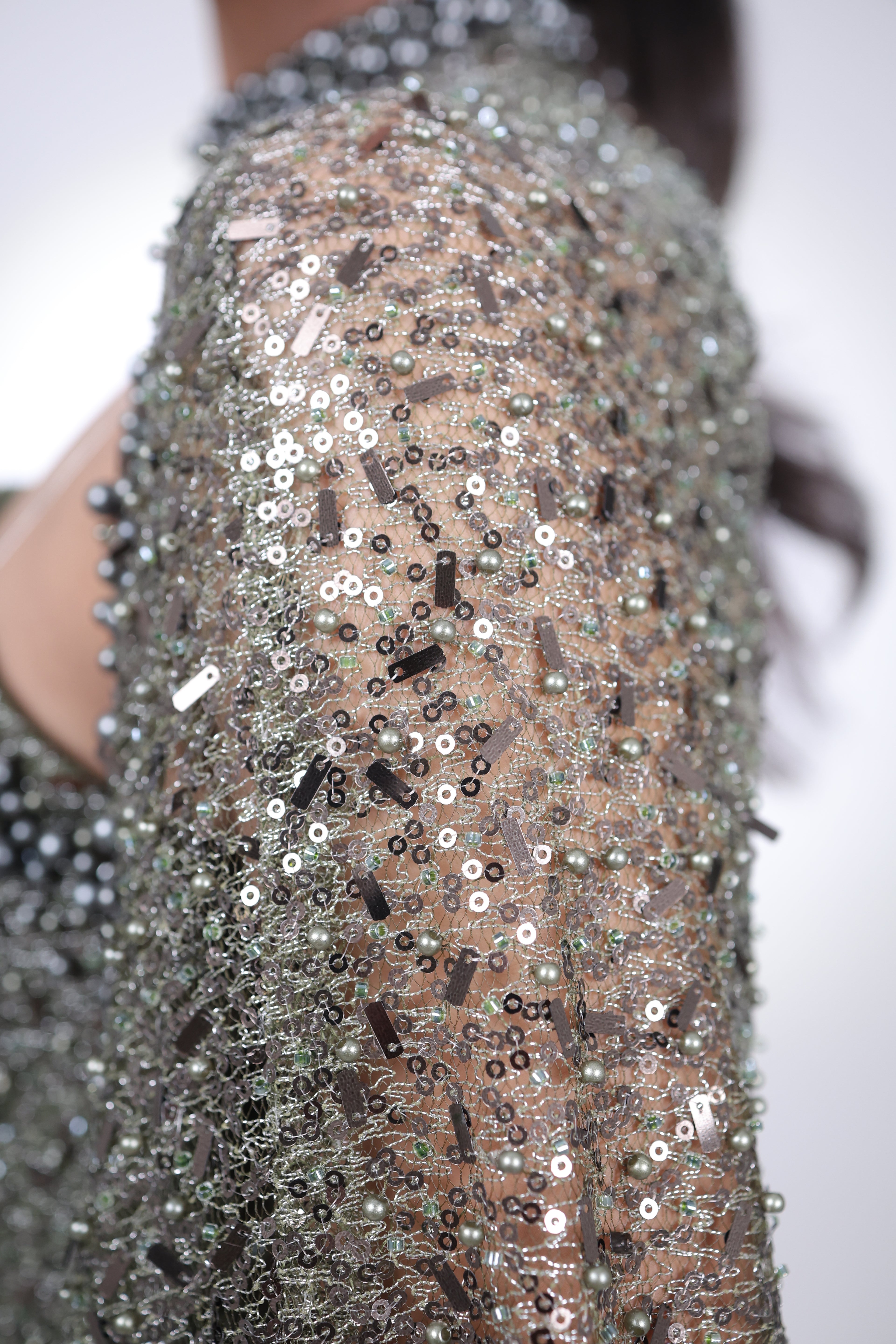 khaki beaded cape detail gown