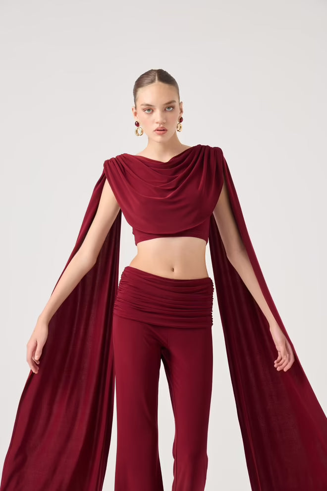 Claret Red Elegant Fitted Palazzo Set