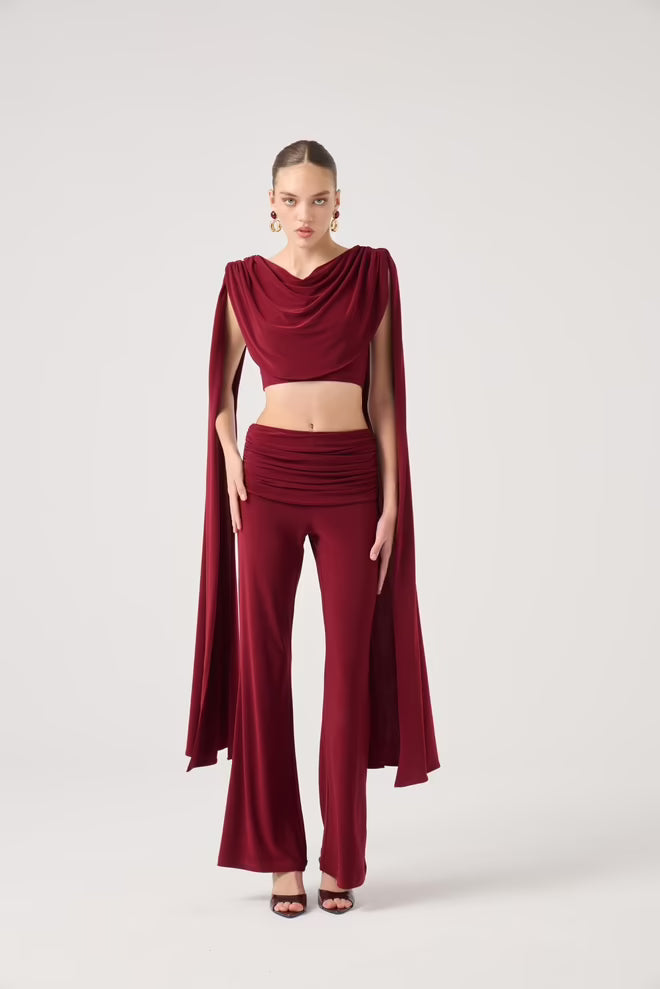 Claret Red Elegant Fitted Palazzo Set