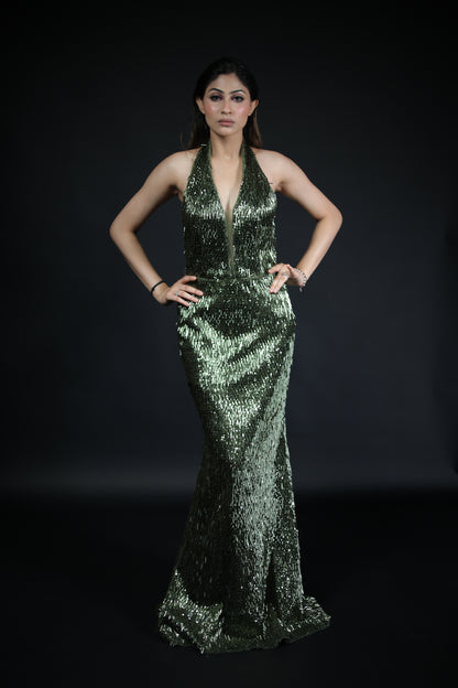 Emerald sequins maxi mermaid gown