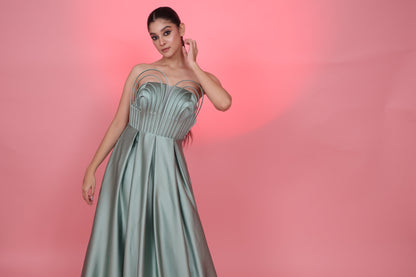 Celeste strapless chest detail evening gown