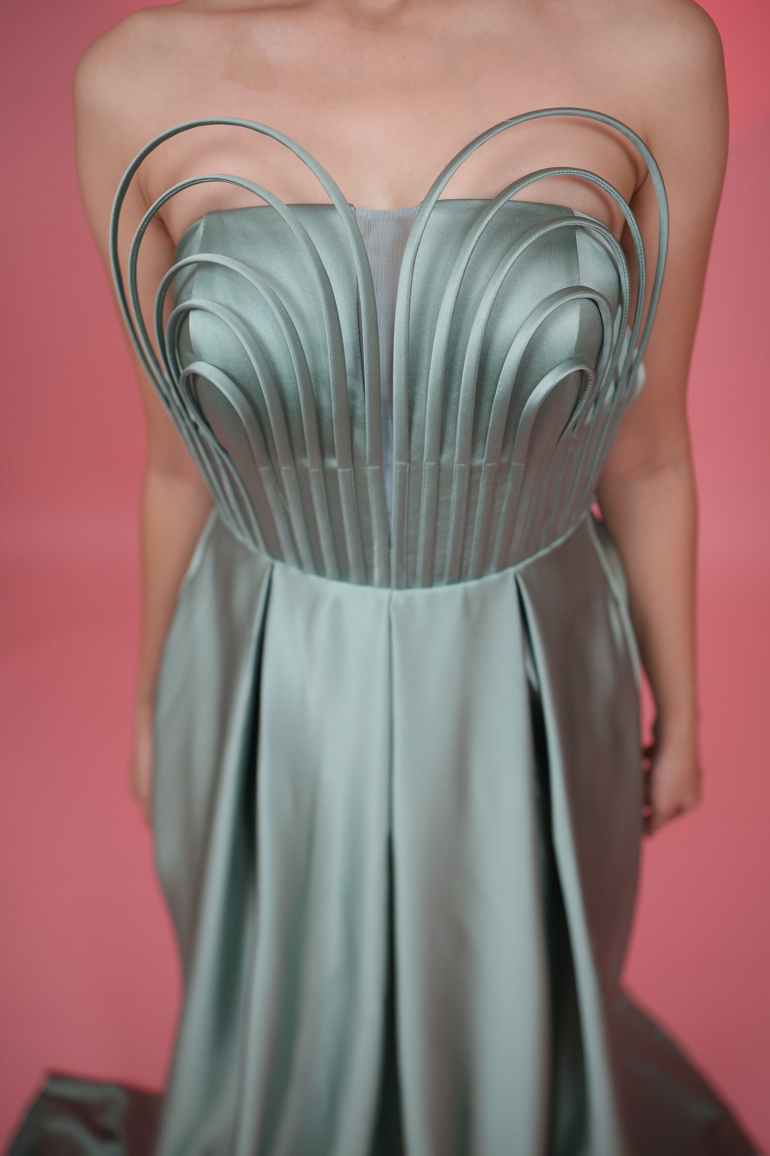 Celeste strapless chest detail evening gown
