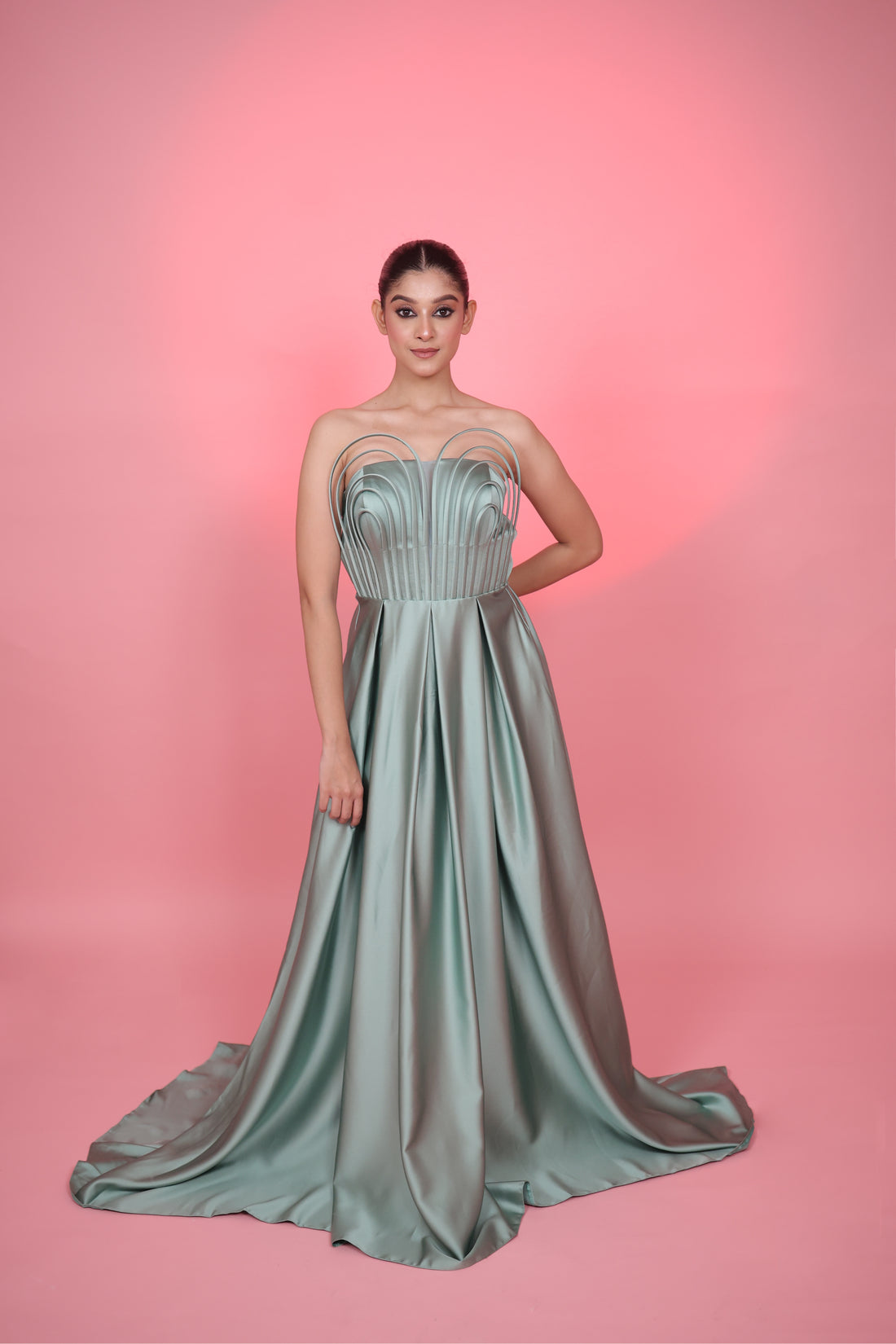 Celeste strapless chest detail evening gown