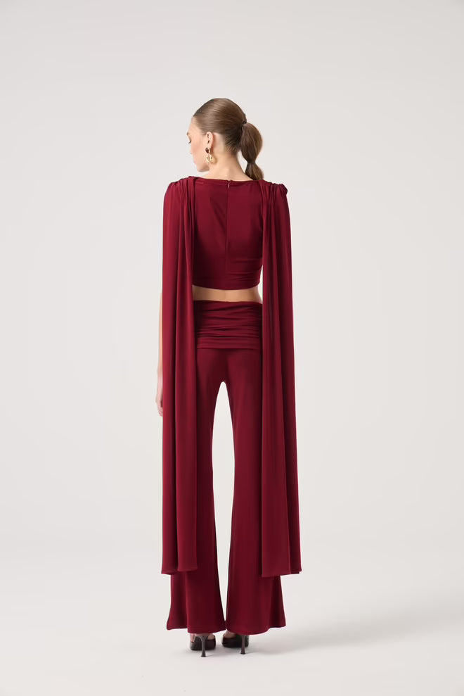 Claret Red Elegant Fitted Palazzo Set