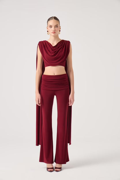 Claret Red Elegant Fitted Palazzo Set