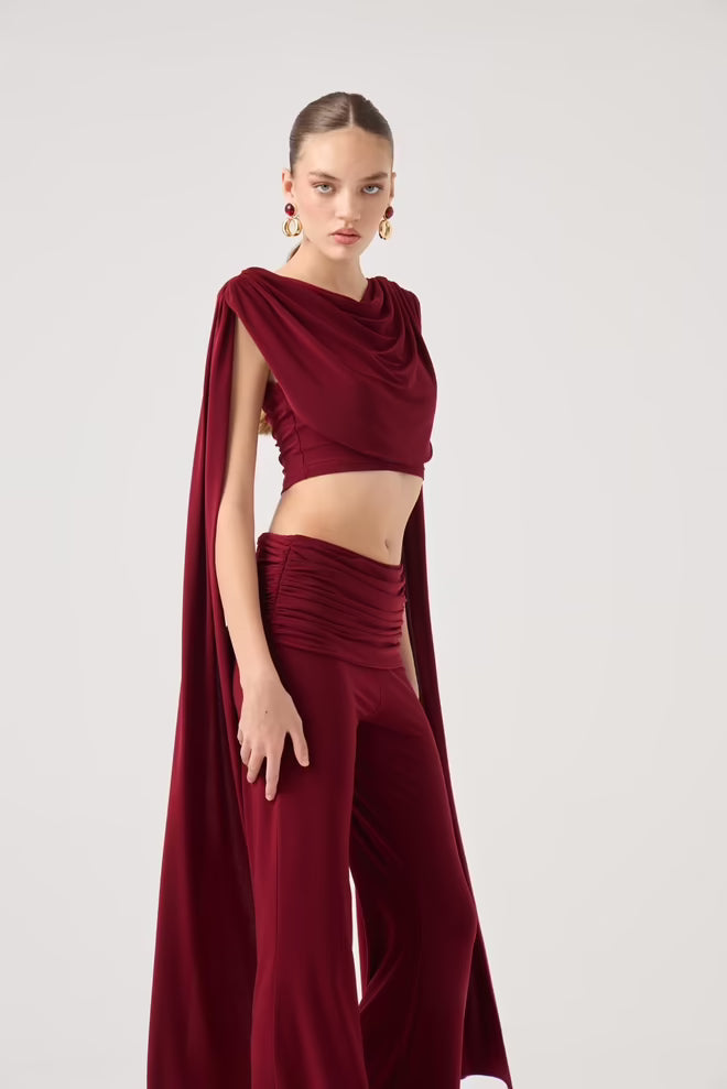 Claret Red Elegant Fitted Palazzo Set